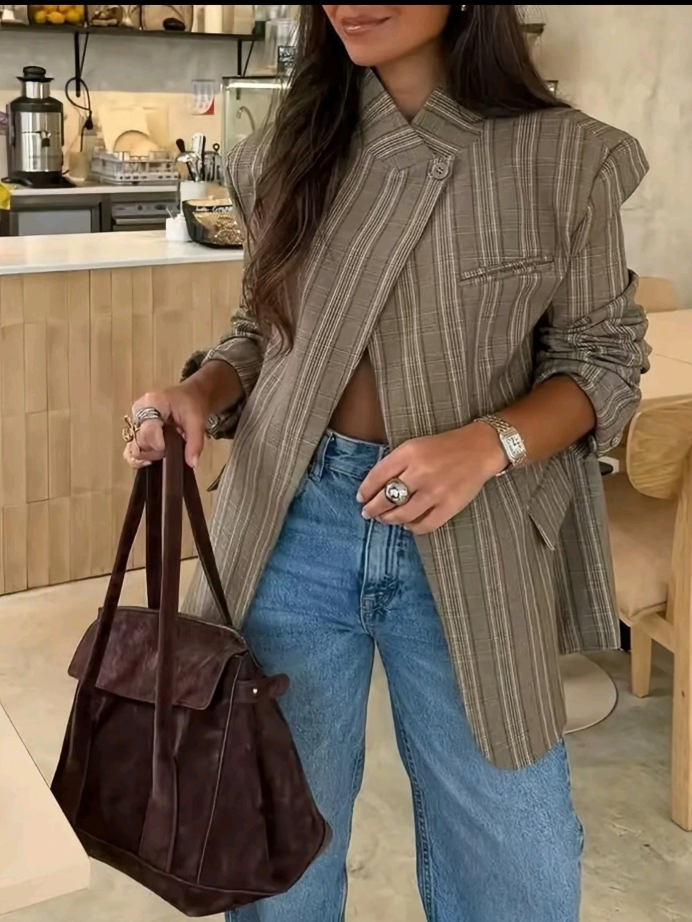 Plaid Brown Women’s Blazer Jacket